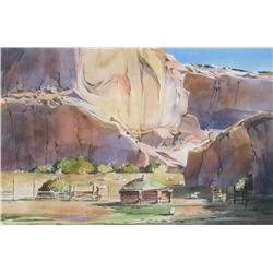Dale Laitinen NWS, CCAC (American, 20th Century) Grazing Sheep beneath Rocky Bluff