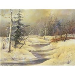 Victor Santos (Canadian, 1934-2003) River in Winter Landscape