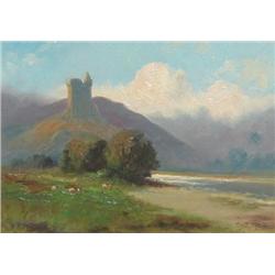 George Barclay Wishart (British, 1873-1937) Ruins at Lake Edge
