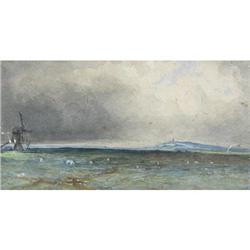 British Watercolour Windmill Landscape