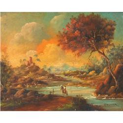 Spanish Oil River landscape with rider