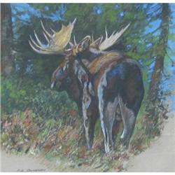 F G. Cameron Canadian, w/c, Moose in Woods