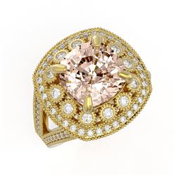 5.82 ctw Certified Morganite & Diamond Victorian Ring 14K Yellow Gold - REF-212W4H