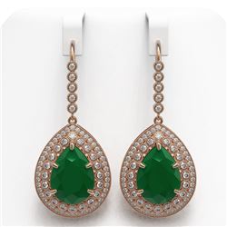 31.74 ctw Certified Emerald & Diamond Victorian Earrings 14K Rose Gold - REF-1072H8R