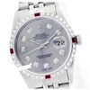 Image 1 : Rolex Men's Stainless Steel, QuickSet, Diam Dial & Diam/Ruby Bezel - REF-521N7A
