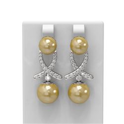 1.3 ctw Pearl & Diamond Earrings 18K White Gold - REF-182R8K