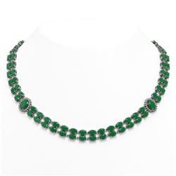 66.67 ctw Emerald & Diamond Necklace 14K White Gold - REF-718H2R