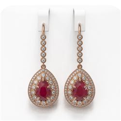 10.15 ctw Certified Ruby & Diamond Victorian Earrings 14K Rose Gold - REF-279Y3X