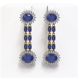 13.28 ctw Sapphire & Diamond Earrings 14K Yellow Gold - REF-236W4H
