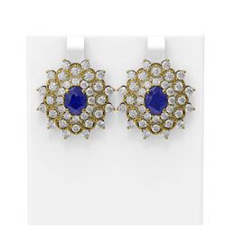 9.28 ctw Sapphire & Diamond Earrings 18K Yellow Gold - REF-298A2N