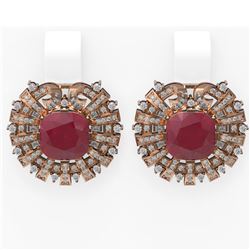 12.55 ctw Ruby & Diamond Earrings 18K Rose Gold - REF-360W2H