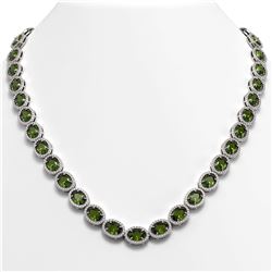 49.46 ctw Tourmaline & Diamond Micro Pave Halo Necklace 10k White Gold - REF-763K6Y