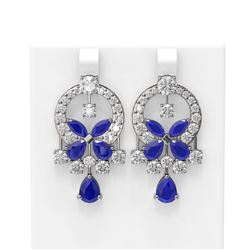 17.33 ctw Sapphire & Diamond Earrings 18K White Gold - REF-906N4F