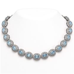 90.5 ctw Aquamarine & Diamond Victorian Necklace 14K White Gold - REF-3020H2R