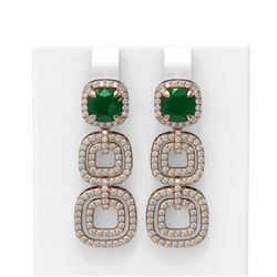 6.92 ctw Emerald & Diamond Earrings 18K Rose Gold - REF-348X2A