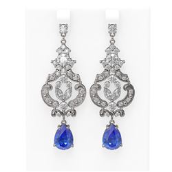 11.64 ctw Tanzanite & Diamond Earrings 18K White Gold - REF-890H9R