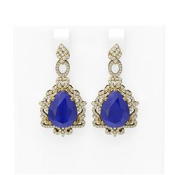23.25 ctw Sapphire & Diamond Earrings 18K Yellow Gold - REF-618F2M
