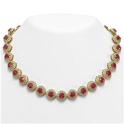 82.17 ctw Certified Ruby & Diamond Victorian Necklace 14K Yellow Gold - REF-1800M2G