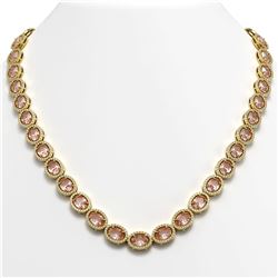 45.98 ctw Morganite & Diamond Micro Pave Halo Necklace 10k Yellow Gold - REF-850M9G