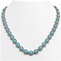 29.73 ctw Turquoise & Diamond Micro Pave Halo Necklace 10k Rose Gold - REF-588X5A