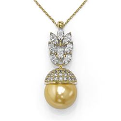 3.69 ctw Marquise Diamond & Pearl Necklace 18K Yellow Gold - REF-432N5F