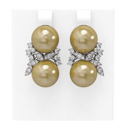 0.96 ctw Diamond & Pearl Earrings 18K White Gold - REF-124K5Y