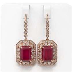 23.79 ctw Certified Ruby & Diamond Victorian Earrings 14K Rose Gold - REF-481A6N