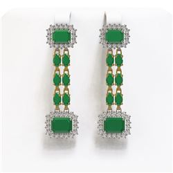 11.98 ctw Emerald & Diamond Earrings 14K Yellow Gold - REF-221M5G