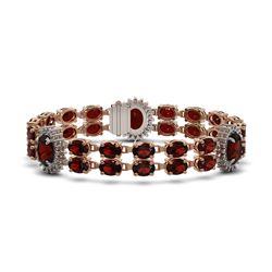 32.15 ctw Garnet & Diamond Bracelet 14K Rose Gold - REF-225F2M