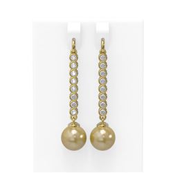 1.44 ctw Diamond & Pearl Earrings 18K Yellow Gold - REF-162K9Y