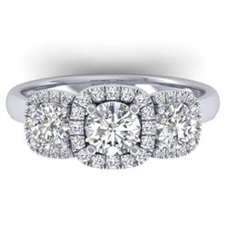 1.55 ctw Certified VS/SI Diamond Solitaire 3 Stone Ring 14k White Gold - REF-182H5R