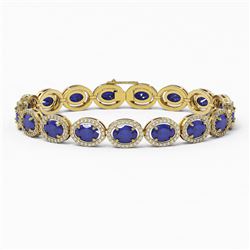 22.89 ctw Sapphire & Diamond Micro Pave Halo Bracelet 10k Yellow Gold - REF-291M5G