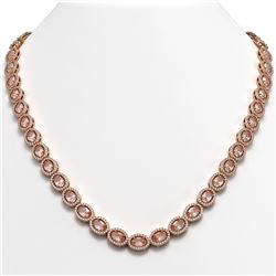 31.96 ctw Morganite & Diamond Micro Pave Halo Necklace 10k Rose Gold - REF-672F8M