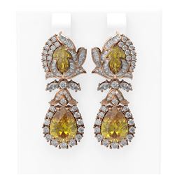 12.25 ctw Canary Citrine & Diamond Earrings 18K Rose Gold - REF-381F5M