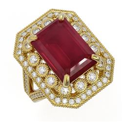 11.98 ctw Certified Ruby & Diamond Victorian Ring 14K Yellow Gold - REF-258N8F