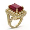Image 2 : 11.98 ctw Certified Ruby & Diamond Victorian Ring 14K Yellow Gold - REF-258N8F