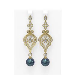 4.57 ctw Diamond & Pearl Earrings 18K Yellow Gold - REF-482R9K