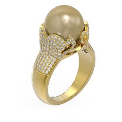 1.55 ctw Diamond & Pearl Ring 18K Yellow Gold - REF-191F3M