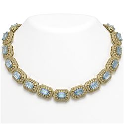 109.25 ctw Aquamarine & Diamond Victorian Necklace 14K Yellow Gold - REF-3037Y8X