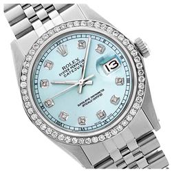 Rolex Men's Stainless Steel, QuickSet, Diamond Dial & Diamond Bezel - REF-521A2N