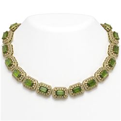 130.05 ctw Tourmaline & Diamond Victorian Necklace 14K Yellow Gold - REF-3619H6R