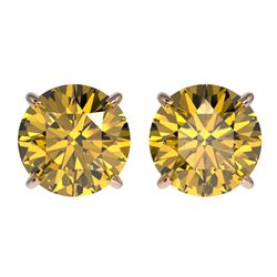 3 ctw Certified Intense Yellow Diamond Stud Earrings 10k Rose Gold - REF-527G8W