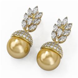 5.78 ctw Marquise Diamond & Pearl Earrings 18K Yellow Gold - REF-565F6M