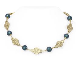 7 ctw Diamond & Pearl Necklace 18K Yellow Gold - REF-784G2W