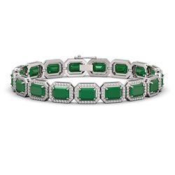 26.21 ctw Emerald & Diamond Micro Pave Halo Bracelet 10k White Gold - REF-436F4M