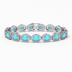 15.83 ctw Turquoise & Diamond Micro Pave Halo Bracelet 10k White Gold - REF-260X8A