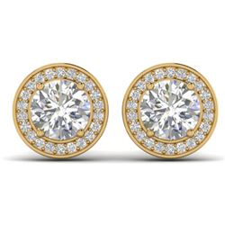1.85 ctw VS/SI Diamond Art Deco Micro Stud Halo Earrings 14k Yellow Gold - REF-327Y3X