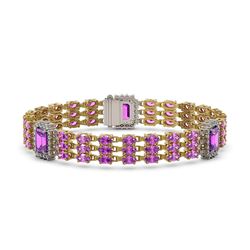 22.77 ctw Amethyst & Diamond Bracelet 14K Yellow Gold - REF-327M3G