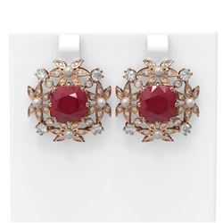 12.23 ctw Ruby & Diamond with Pearl Earrings 18K Rose Gold - REF-343R6K