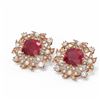 Image 3 : 12.23 ctw Ruby & Diamond with Pearl Earrings 18K Rose Gold - REF-343R6K
